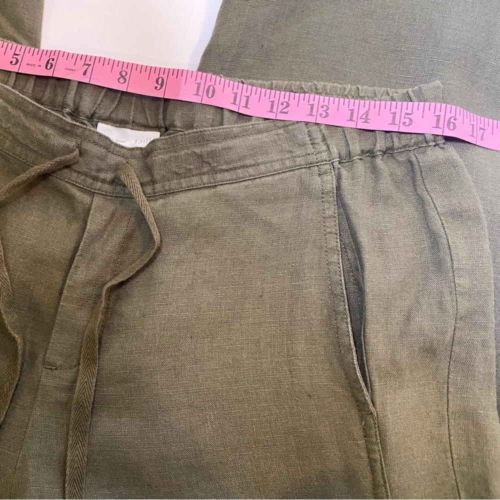 J. Jill Love Linen Tapered Leg Pull On Cropped Joggers Pants Olive Green Sz Med - Picture 8 of 11